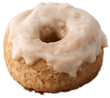 A single glazed old-fashioned doughnut, shown actual size